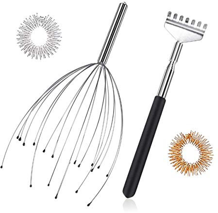 XSEXO 20 Garras Masajeador de Cabeza y Rascadores de Espalda con 2 Anillos de Masaje de Dedos, Perfectamente Relajantes para la Cabeza y la Espalda