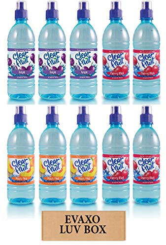 LUV BOX - Variety Clear Fruit Water Sport 16.9 Oz Bottles,Pack of 10,Peach Fling,Grape,Cherry Blast by evaxo
