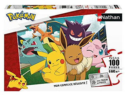 NATHAN - Kinderpuzzle - 100 Teile - Pikachu und das Pokémon - Mädchen oder Junge ab 6 Jahren - Hochwertiges Puzzle - Dicker und haltbarer Karton - Animiert - 86774