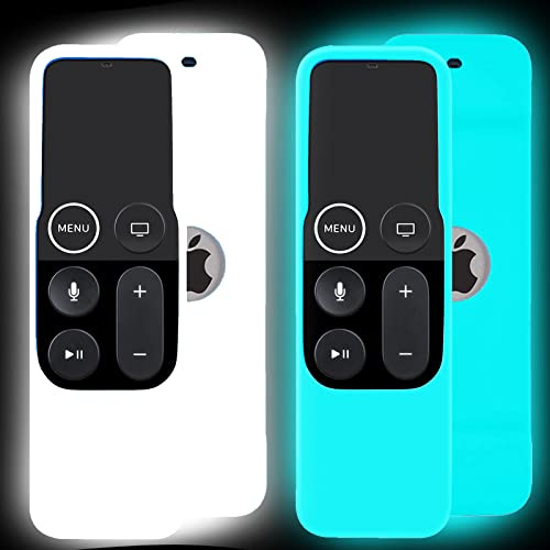 2 Pack Case Compatible with Apple TV 4K/ 4th Gen Remote | Anti-Slip Shock Proof Silicone Cover for Controller for Apple TV Siri Remote (Blue and White Glow)