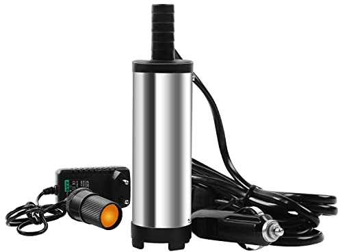 MaxAwe Tauchpumpe DC 12V 38mm, Ölpumpe Dieselpumpe bei 8500 Upm, Mini Pumpe Wasser Pumpe mit Filter Mesh für KFZ, Auto, Caravan, Marine Boot | Mini Pumpe mit Filter, 8500 U/min, Edelstahl, 3 m Kabel, Zigarettenanzünder Anschluss, für KFZ, Caravan, Traktor, Boot