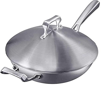 ZXFDMSWJ Wok Pan Wok Antiadherente, Wok de Acero Inoxidable Sartén de cocción Antiadherente física sin Recubrimiento para el hogar Adecuada para Cocina de inducción Estufa de Gas Wok Pan Inducción an