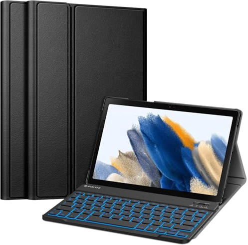 FINTIE Beleuchtete Tastatur Hülle für Samsung Galaxy Tab A8 10.5 2022/2021 | Magnetisch Abnehmbare Deutsches Bluetooth Tastatur mit Hintergrundbeleuchtung, Verstellbarer Ständer, Schwarz