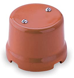 Amarcords - Scatola di derivazione in porcellana vintage a 4 uscite. Copri cavi e copri fili in ceramica retrò colore CORALLO