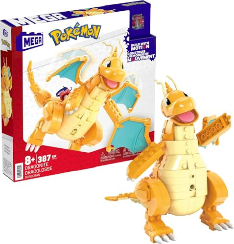 MEGA Pokémon Building Toys Set Dragonite with 387 Pieces, Articulated and Poseable with Motion, 7 Inches Tall, for Kids