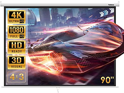 Todeco Schermo di Proiezione 90 Pollici 137 x 183 cm, Formato 4:3, Telo Proiettoreper HD 3D, installazione a parete o soffitto