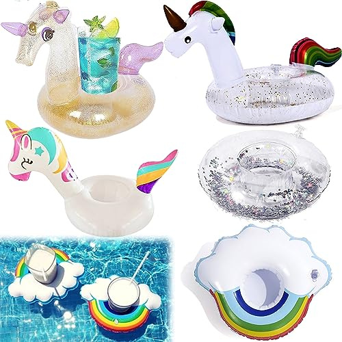 saijer Getränkehalter Pool, 5 Stück Aufblasbare Getränkehalter Pool Einhorn Aufblasbarer Getränkehalter Bier Aufblasbares Flaschenhalter Pool Getränkehalter Klein Schwimmend Becherhalter Inflatable