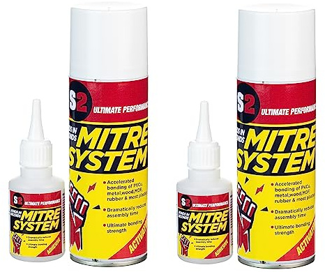 STICK2 Mitre Ultimate Fix Adhesive Kit 50g & 200ml, 2 Kits | Fast-bond adhesive kit with glue and activator spray for wood, MDF, metal, PVC, plastic, rubber and ceramics.