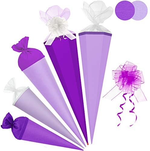 Schultüte - Rohling - LILA/kräftiges violett - 100 cm - mit Holzspitze - 6 eckig - inkl. Schleife - Tüllabschluß - Zuckertüte - Roth - Jungen Mädchen - Schu..