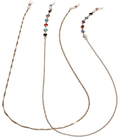 TONZN Zweiteiliges Set Brillenkette Wasser Wavea Buntes Glas Gold Brillenseil (D 1)