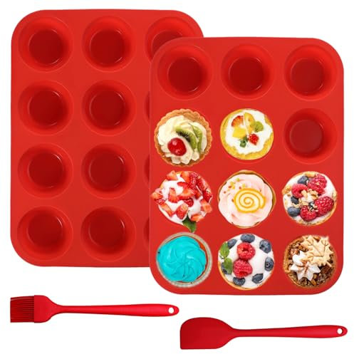 Bateya Muffinform Silikon für 12 Muffins, 2 Stück Muffins Backform, Silikon Cupcake Pan Set, BPA-Freie, Spülmaschinenfest, Antihaft Muffin Backform für Cupcake, Bagels, Muffins, Pudding