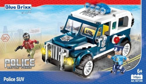 BlueBrixx Kids 107149 – Stadtpolizei: Polizei SUV aus Klemmbausteinen mit 149 Bauelementen