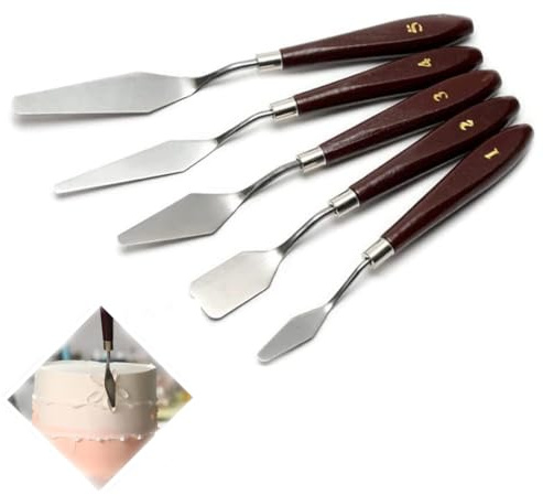 5pcs Stainless Steel Cake Cream Spatula Frosting Baking Pastry Tool Shovel Cake Painting Scraper Decorating Spatula Mixing Set Icing Oil Painting Cream Toner Tool for Fondant Chocolate