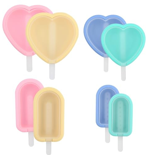 Rapidbok 8 Stück Silikon Eisformen mit Stiel, Eis am Stiel Formen mit Deckel, Eiscreme Formen, Popsicle Formen BPA Frei, Herzform Eisformen für Einfrieren von Obst oder Joghurt Stieleis, 4 Größen