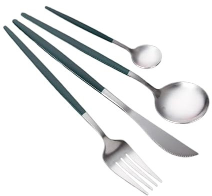 Juego De Cubiertos 4Pcs Stainless Steel Cutlery Cutlery Cutlery Set Steak Knife Black Gold Spoon Green