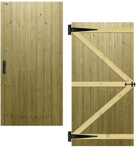 Flat Top Wooden Garden Gate 6x3ft - Tongue & Groove Semi-Braced Treated Timber Door + Suffolk Latch Hinge Pack, H:6ft x W:3ft Ideal for Outdoor Pathway Home Access (High: 180cm x Wide: 90cm)