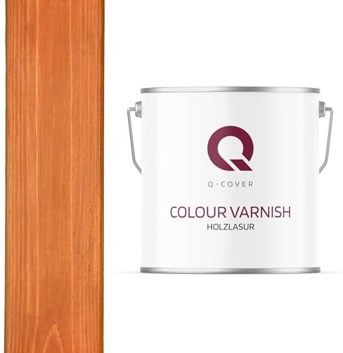 Q-Cover Holzlasur Teak 5L (ca.25m²-1 Anstrich) Satin Holzschutz Holzschutzlasur Lasur Wasserbasierte Innen Außen Lasur Abperleffekt Für Holz