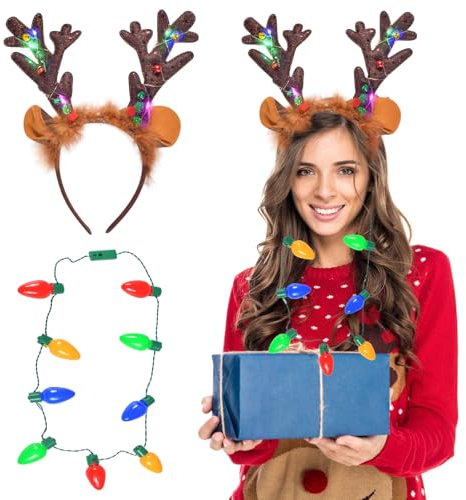 Forhome Weihnachten Stirnband Kopfschmuck,Rentiergeweih Haarreif Weihnachtsmütze,Weihnachten Kopfbedeckung für Weihnachtsfeier Kostüm Party,für Erwachsene und Kinder Weihnachtsfeier,Karneval