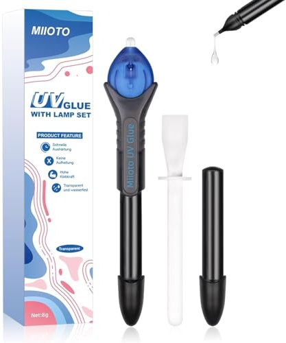 Miioto UV Kleber, UV Sekundenkleber, Kleber UV Härtend, Wird Mit Nachfüllung Geliefert, Trocknet Schnell in 5 Sekunden und Eignet Sich zum Reparieren von Metall, Keramik, Schmuck, Holz