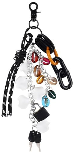 Multifunktional Schwarz Schlüsselanhänger Damen Bag Charms Y2K Schloss Schlüssel Seil Dekorativ Anhänger Tasche Key Chain Cute Keychain Aesthetic Muscheln Kette Taschenanhänger Autoschlüsselanhänger