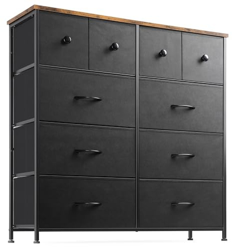 Nicehill Chest of Drawers with 10 Drawers, Dressers & Chests of Drawers Kids Dresser for Bedroom, Kids Room, Closet, Clothes, Fabric Dresser with Storage Drawers, Black