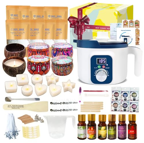 Handnatur Digital Candle Making Kit for Adults, All-Inclusive DIY Soy Wax Melts Kits Professional Full Kit, Wax Melting Pot Temperature Control, Jars & Tealight Moulds