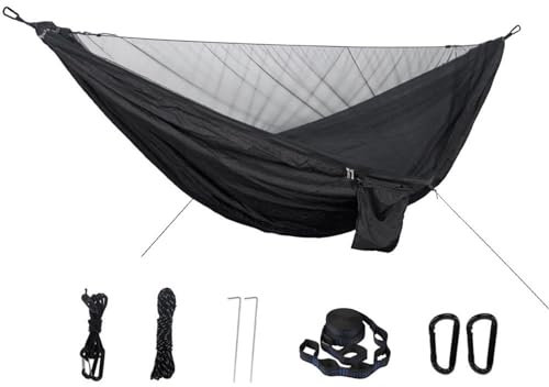 Hamac de Jardin Hamaca con mosquitera para Dos Personas, fácil de configurar, 290x140cm, con 2 Correas para árboles, Hamaca portátil para Acampar, Patio de Viaje(Black)