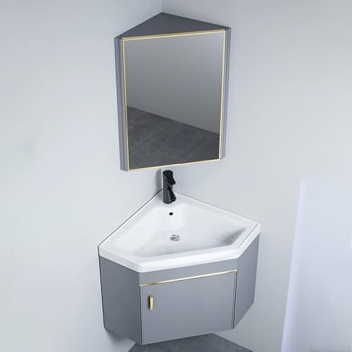YUGXTH Lavabo d'angle, Meuble-lavabo d'angle en Céramique, Lavabo d'angle en Céramique, Lave Main d'angle avec Conteneur de Rangement et Armoire a Miroir, pour Vestiaire de Toilette(38cm/14.9in)