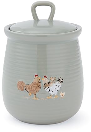 Cooksmart Hen House Lane Sage Grey Ceramic Canister Storage Jar | British Designed, Ceramic Material, Farmhouse Design, Sage Grey Finish, Kitchen Storage Container, Food Organiser