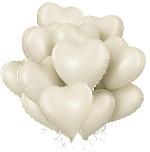 Herz Folienballon Beige, 18 Zoll Herz Helium Luftballons, Sandweiß Herzluftballons, Weiß Creme Herzballons Hochzeit, Herzform Folienluftballon für Geburtstag Verlobung Muttertag Valentinstag Party