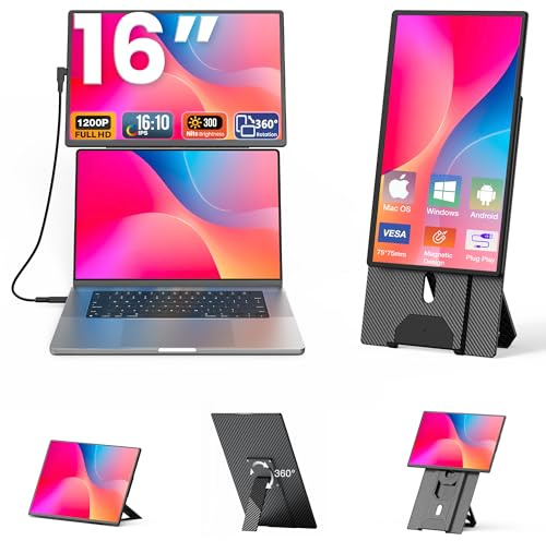 Bunosdias Kwumsy Monitor Portátil-Extensor Pantalla Portátil 16 Pulgadas, Admite Pantallas giratorias y Desmontables, para Todos Los Portátiles (VESA Montable)