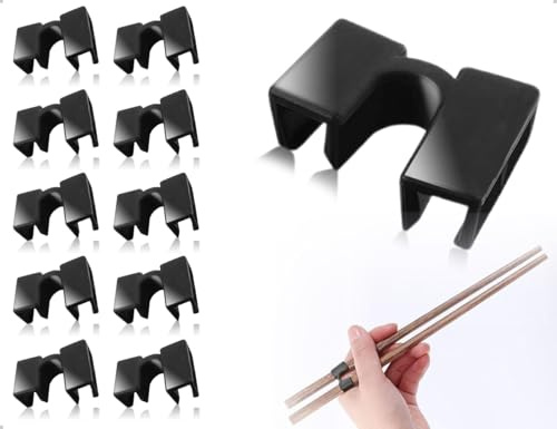 Emezddo 10 pezzi di bacchette di plastica, allenatore per l'uso di bacchette, bacchette riutilizzabili, per adulti e bambini a casa, a scuola, al ristorante (nero)