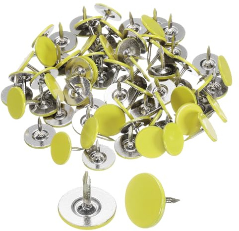 sourcing map Reißzwecken, rund, flacher Kopf, dekorative Reißnägel, Polsternägel für Korktafel, Büro, Wandbehang, Hellgelb, 200 Stück