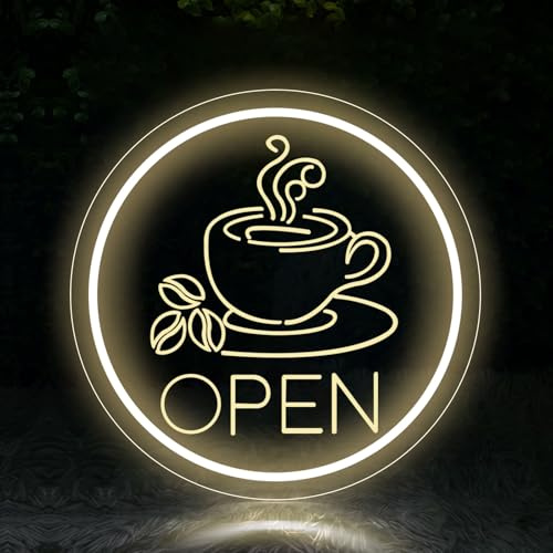 Coffee Open Neonschild Warmweiß „Business Open“ für Café, Laden, Home Bar, Wanddekoration, USB-betriebenes Leuchtschild, Café-Eckdekor, Geschenk für Kaffeeliebhaber