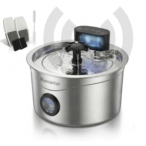 Fontaine à Eau Chat sans Fil INOX 2,6L – Batterie 4000mAh – Silencieuse & Confort Quotidien – Mode Détection Économique – 4 Filtres + Brosse – Facile à Nettoyer