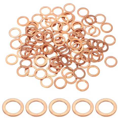 PATIKIL M8 Copper Washer Sealing Ring, 100 Pieces 8mm ID 12mm OD 1mm Thickness Metric Flat Sealing Gasket Crush Washer for Screws Bolt Sump Plugs Oil Drain
