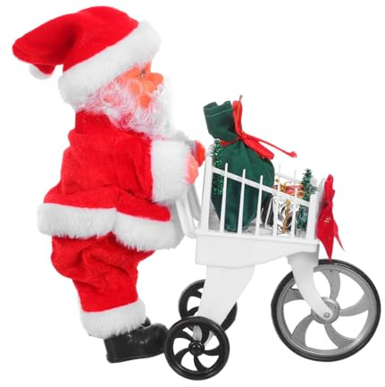BCOATH Musikalischer Weihnachtsmann Einkaufswagen Bewegliche Weihnachtsfigur mit Weihnachtsliedern Plüschige Nikolaus Dekoration für Familienfeiern und Winterlichen Festspaß