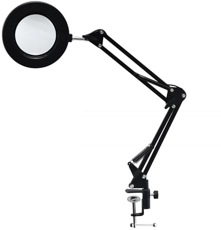 Fockety Lampe Loupe 10x LED, Loupe 10x avec Lumière, Lampe à Bras Luminosité RÉGLABLE 3 Couleur ÉCLAIRE LUMIREE D'ÉTABLI Pince Pince LA RÉPARATION DE LECTRE (Black)
