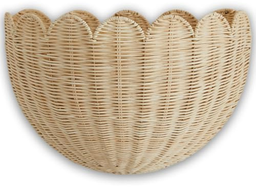 Scalloped Wall Basket – Handwoven Hanging Wicker Basket for Wall, Decorative Rattan Organizer Bin for Entryway, Kitchen, Bathroom, Bedroom, Living Room Home Décor (Imitation rattan)
