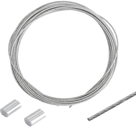 XRVRILE Stahlseil PVC ummantelt, 5M x 1,2mm, mit 2 Aluminiumhülsen, Transparent