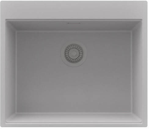 PRIMAGRAN Lavello da Cucina Grigio 58x50cm, Lavandino in Granito a 1 vasca + Sifone Classico, Lavabo Incasso al mobile 60cm - Oslo
