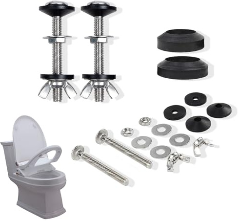 fKiZanthene Toilet Cistern Fixing Kit with Rubber Seal and Stainless Steel Bolts, Universal Replacement Parts for Toilet Tank Installation and Repair, Leak-Proof Bathroom Hardware Set