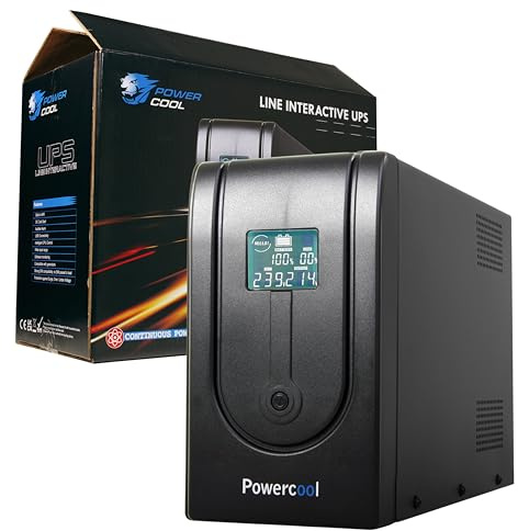 Powercool 1200VA Smart UPS Battery Backup – 720W Line-Interactive Uninterruptible Power Supply with AVR, RJ45 Surge Protection, 3× UK Outlets, 3× IEC, LCD Status Display, Generator Compatible