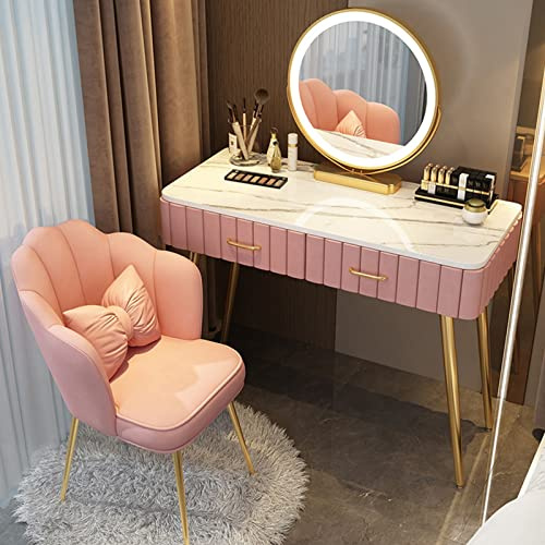 Sminkbord med vadderad pall justerbar LED-spegel 3 färger belysningslägen förvaringslåda perfekt för sovrumsdekor (rosa B 80 cm)