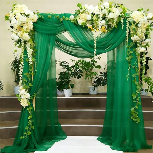 Alaoo Hochzeit Vorhang Deko, Hochzeitsbogen Gardinen 3M*160CM, Querbehang Deko Tüll Foto Hintergrund, Kulissenvorhänge Hochzeitsdeko für Hochzeit Torbogen Zeremonie Fotografie Party(Grün)