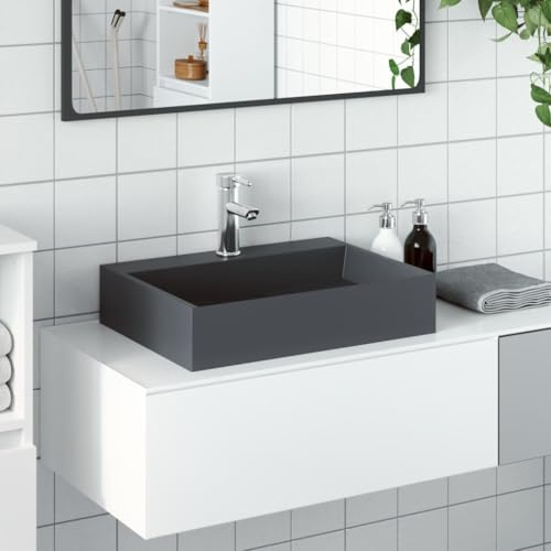Lavabo en fonte minérale 50 x 38 x 11 cm, anthracite pour salle de bain, vasque à poser, robuste, montage mural, design moderne pour toilettes d'invités
