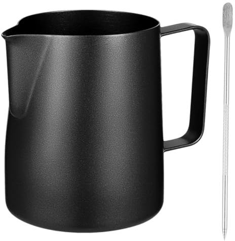 SHINEOFI Bricco per Schiumare Latte 600 Ml in Acciaio Inox 304 Set da 2 con Penna per Latte Art Tazza per Cappuccino Uso Professionale e Casalingo