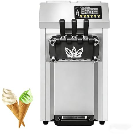 PEIXU 1255W Commerciale Professionale Macchina per Gelato 3 Sapori Macchine per Gelato Morbido 18-20L/H Macchine per Gelato e Yogurt Gelato,per Caffetterie,Buffet,Negozi di Bevande