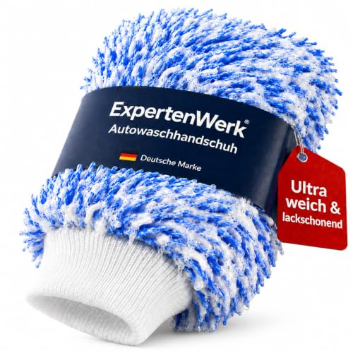 Experten Werk Waschhandschuh Auto, Mikrofaser Autowaschhandschuh Autowäsche | Saugstark, lackschonend & kratzfrei, Profi Fahrzeugwäsche, für Lack, Felgen & Außenreinigung, 90°C waschbar, Formstabil