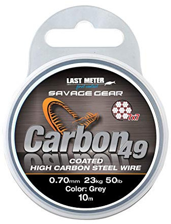Savage Gear Carbon 49 Stahlvorfach 7x7 10m Vorfach für Hecht Zander & Barsch Vorfachschnur ummanteltes Vorfach 0.7mm 23kg